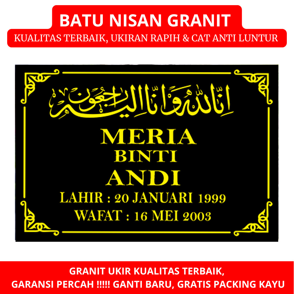 BATU NISAN GRANIT UKURAN 60X40 / Lempengan Nisan Datar