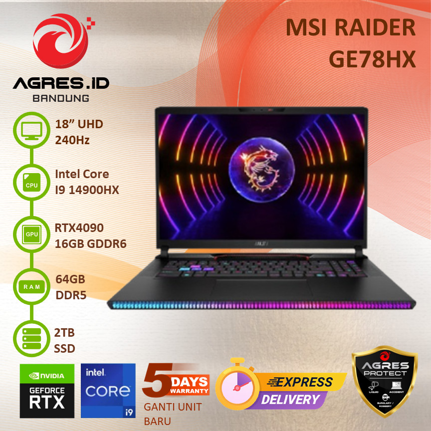 MSI RAIDER GE78HX I9 14900HX RTX4090 64GB 2TB 18" UHD+ IPS 240HZ