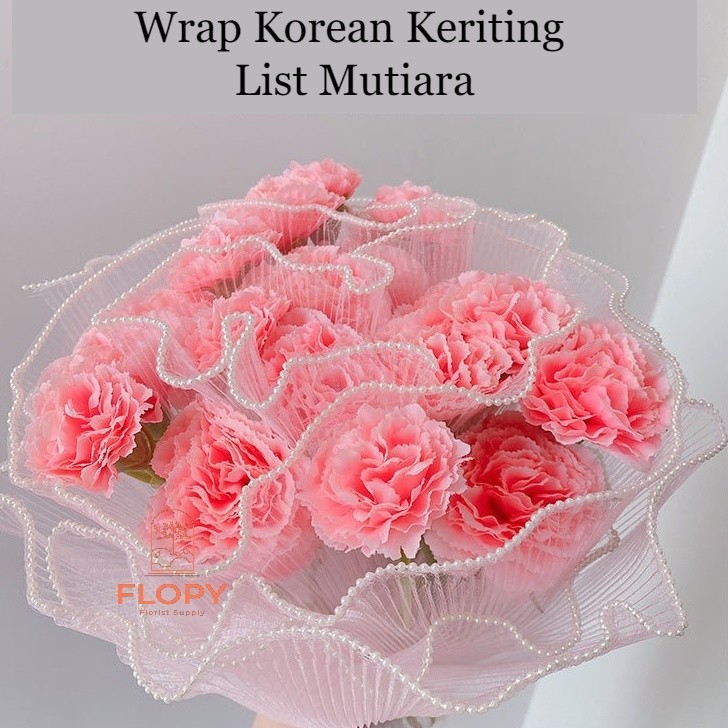 

[28 cm x 5 Yard] Wrap Korean Keriting List Mutiara / Wrapping Mesh Buket Bunga