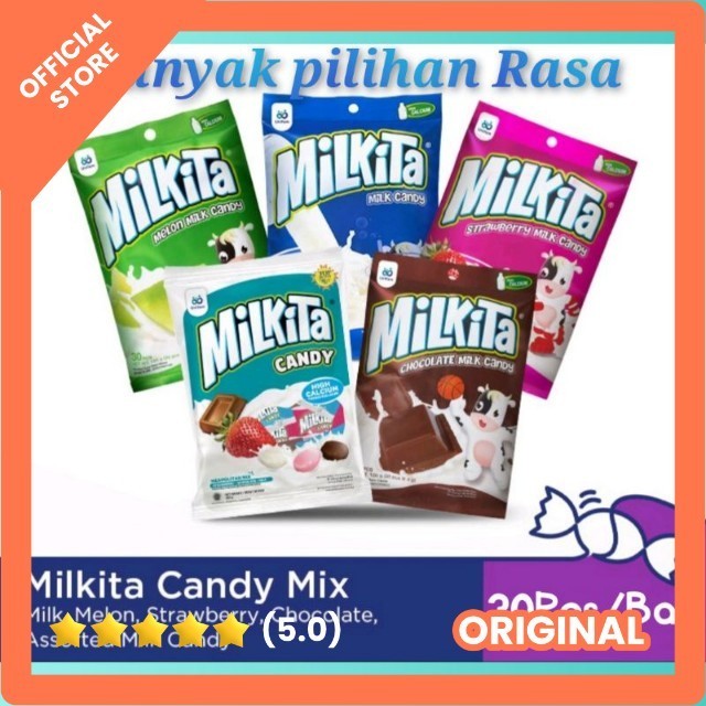 

Milkita candy milk Bag isi 30pcs permen susu aneka rasa chocolate strawberry melon