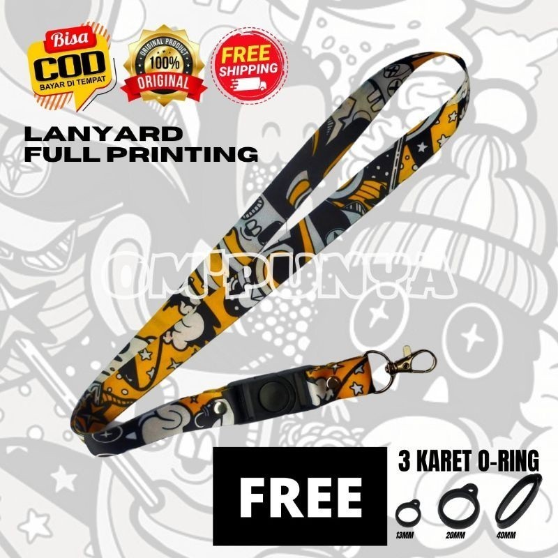 

Lanyard Gantungan Bonus 3 Karet Motif DOODLE YELLOW SALJU Full Print