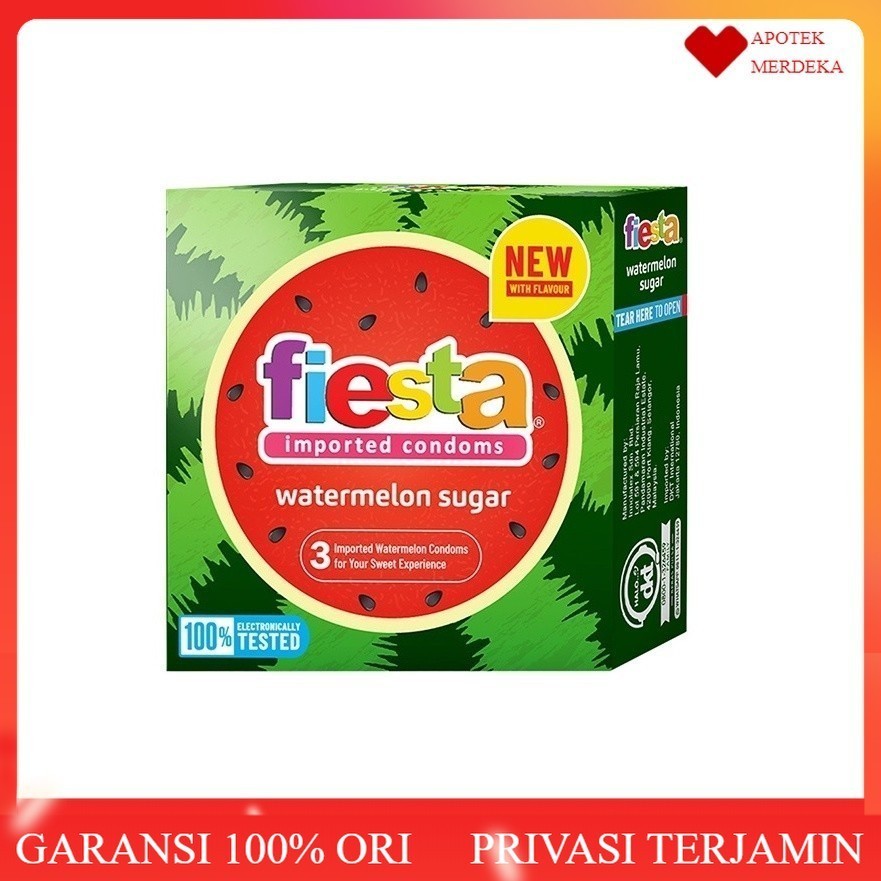 Fiesta Kondom Watermelon Sugar / Kondom Rasa - Fiesta Kondom Watermelon Sugar - 3 Pcs - Kondom Tipis