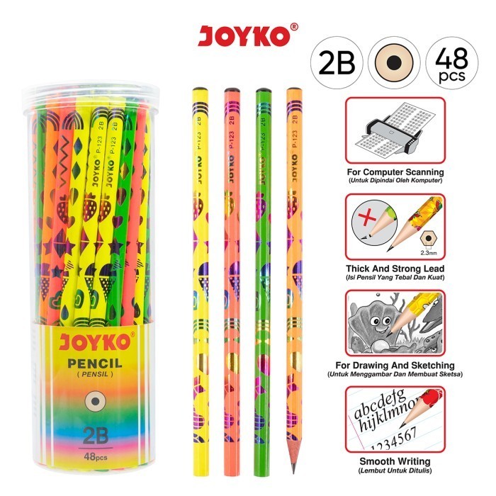 

promo ✨ -Pencil Pensil Joyko P-123 2B 1 Drum 48 Pcs