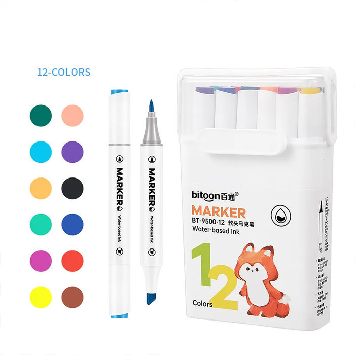 

Creative Art Marker Double Head Waterbased and Washable Spidol - 12 Warna