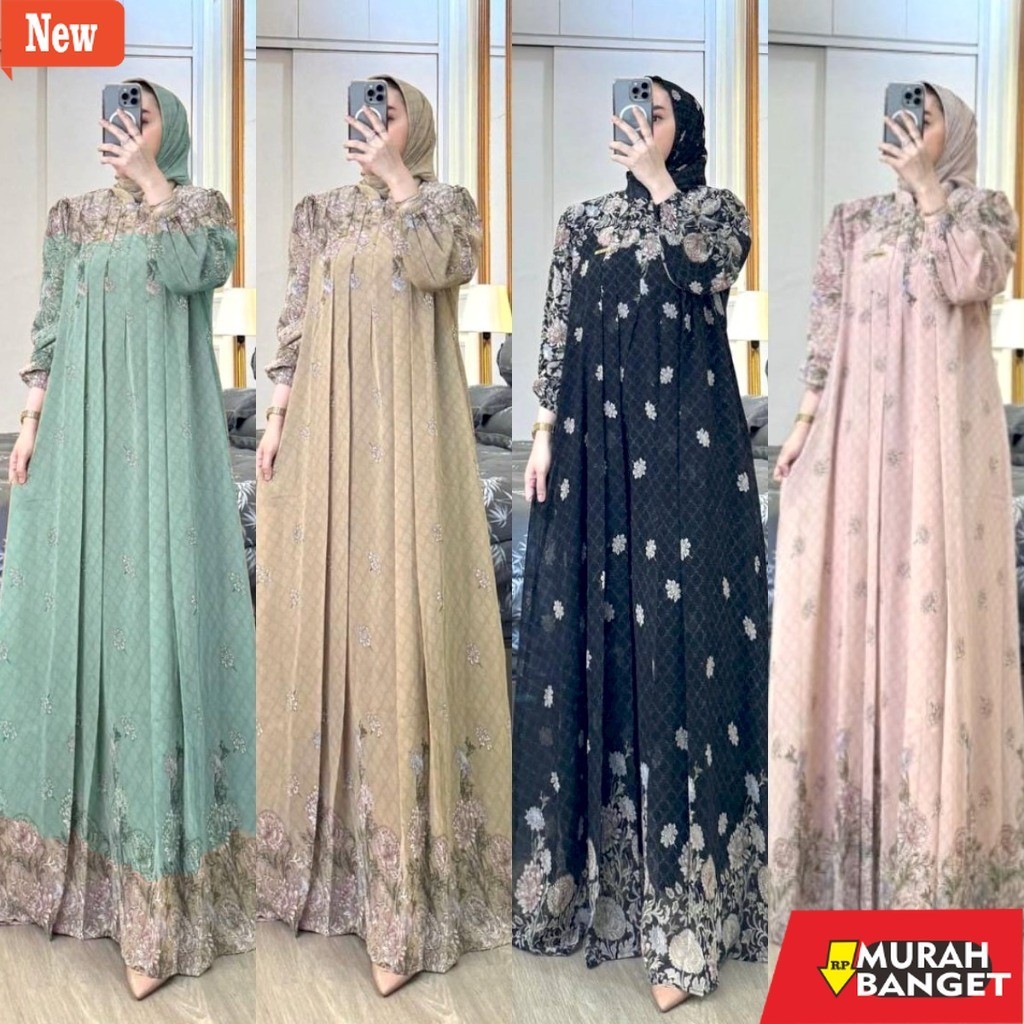 gamis kekinian tahun 2024 ZAHRA SET HIJAB SEGIEMPAT GAMIS WANITA CERUTY BABYDOLL ARMANY PREMIUM TERL