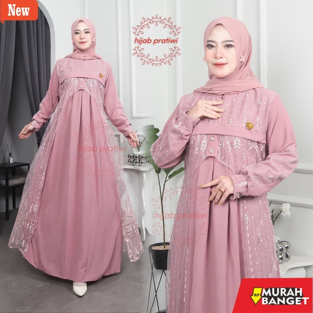 gamis kekinian tahun 2024 Hijab Pratiwi - Yumna Dress Gamis Crinkel Premium Mix Brokat Tile Terbaru 