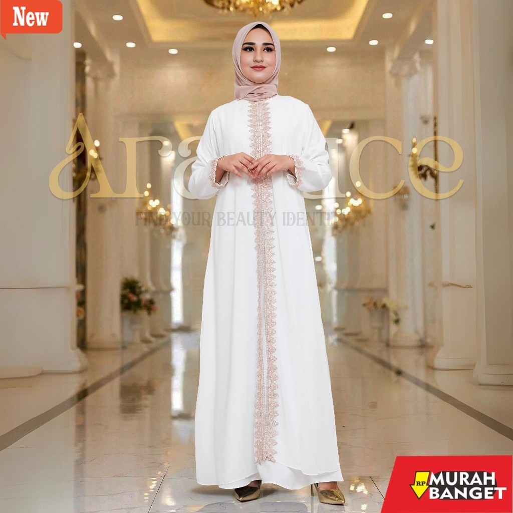 abaya shopee haul 2024 Baju Dress Gamis Putih Wanita Muslim Kekinian Terbaru BY ARALLUCE / Abaya War
