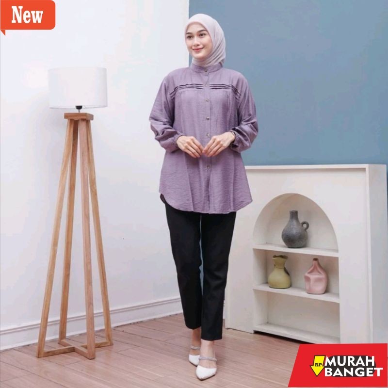 Oversize atasan wanita yg lagi viral- Aryani blouse Kemeja Wanita Bahan Polo Linen Atasan Wanita Ful