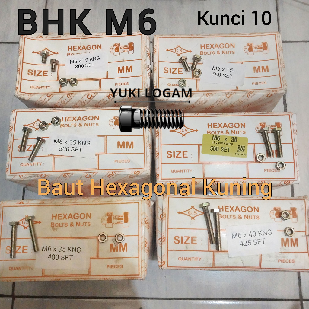 QM73OL 1 Dus Baut dan Mur BHK BMK M6 Hexagon ukuran M6x10 sampai M6x100.
