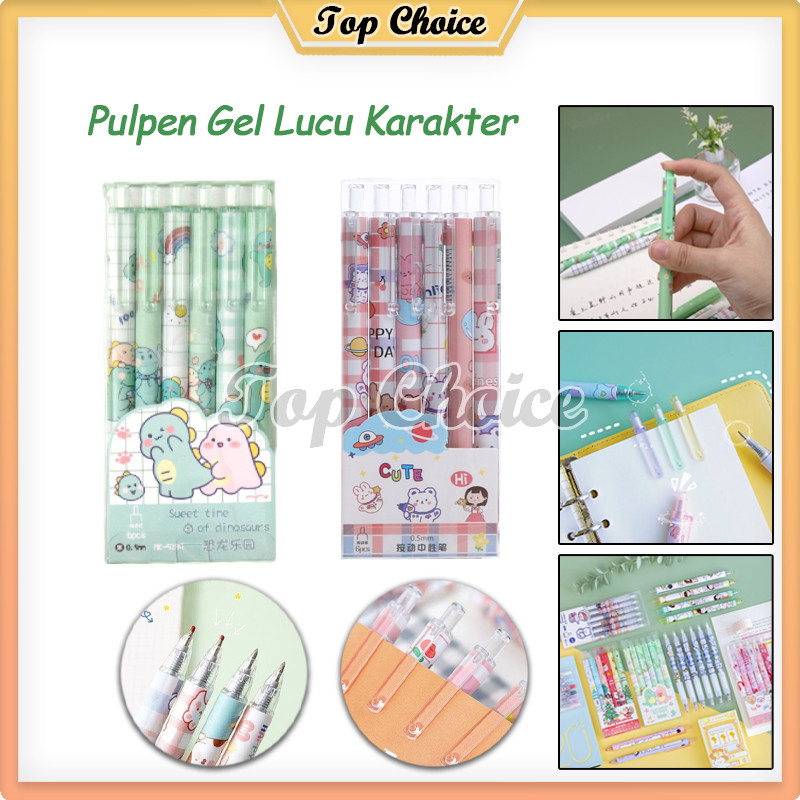 

Pulpen Gel Lucu Karakter 6 Pcs / Ballpoint Pulpen / Pena Gel Mekanik