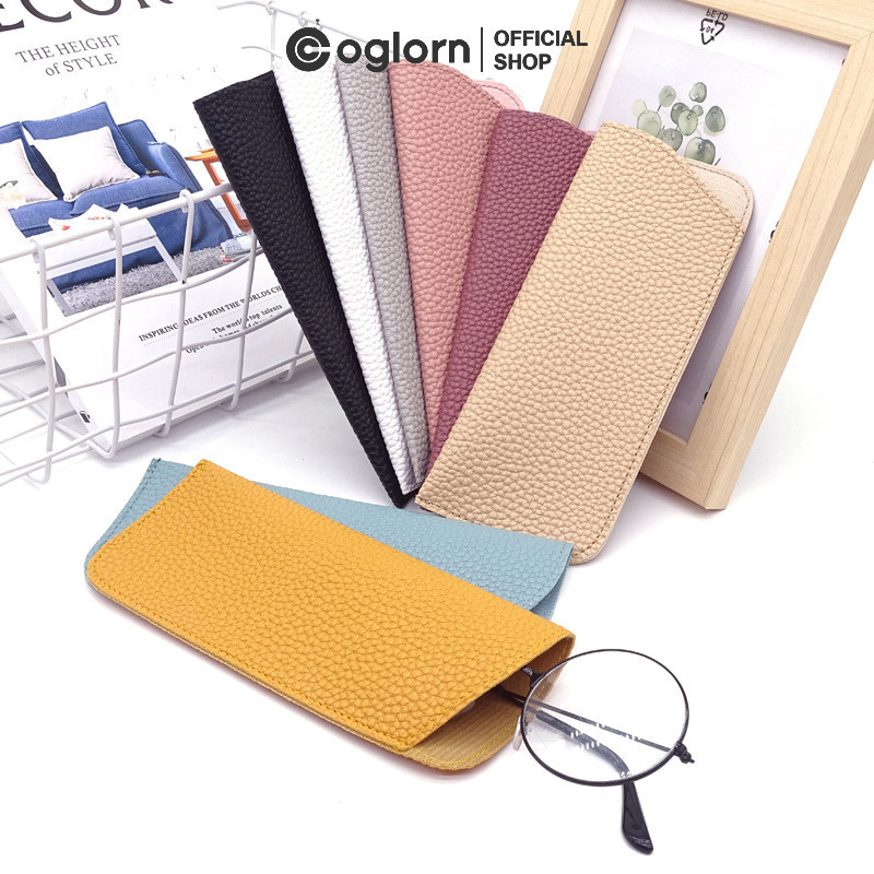 Coglorn Kotak Kacamata Baca PU Tas Kacamata Kulit Tas Kulit Kacamata Hitam Penutup Kacamata Tebal