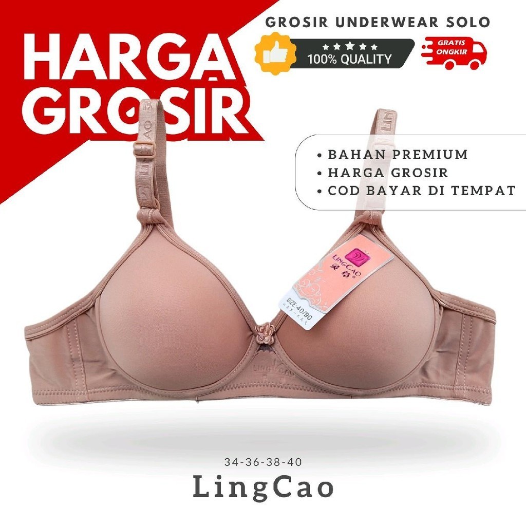 BH Lingcao Busa Nyaman Tanpa Kawat  Kancing 2 -  Bra Lembut Katun Dewasa Motif polos seamless