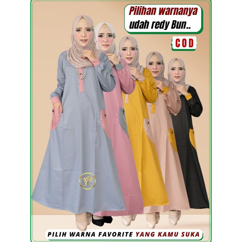 Baju Gamis Wanita Bahan Katun Toyobo Adem Terbaru Kekinian  Kombinasi Warna Busui santri putri F13
