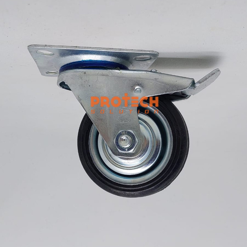 TRIPLE S Roda Karet Hitam Hidup Rem Swivel brake 3in inch troli