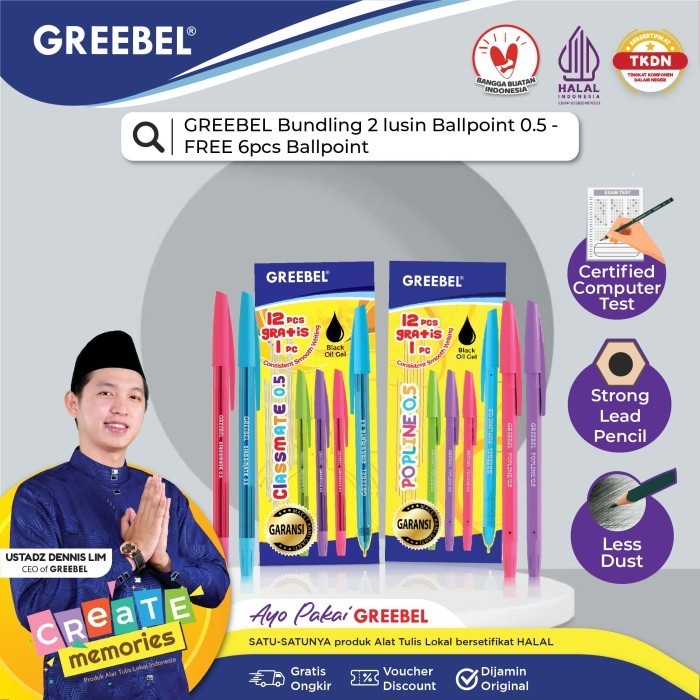 

promo ✨ -GREEBEL Bundling 2 Lusin Ballpoint (12+12)/Paket Pulpen/Ballpoin/Pena