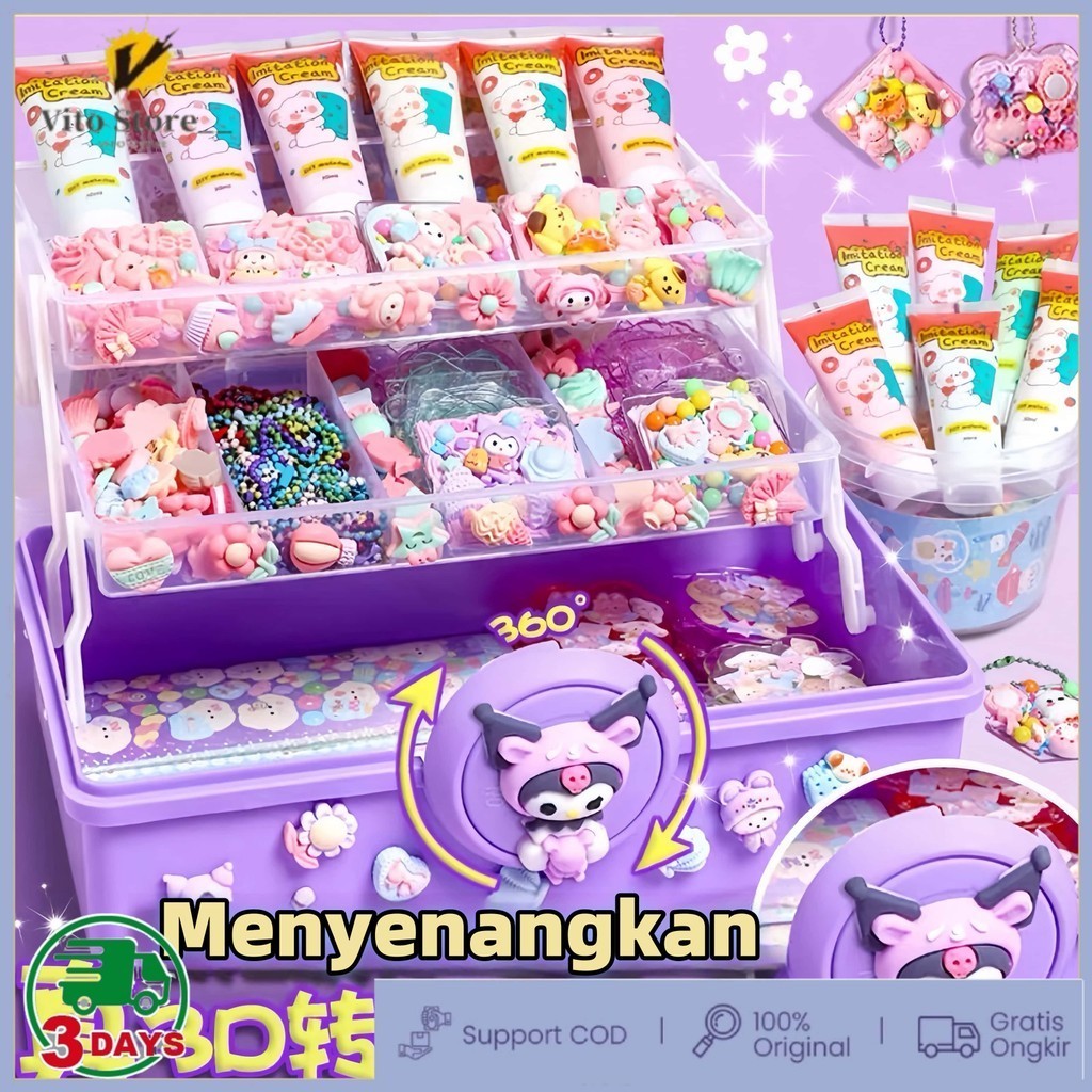 （COD）825 PCS DIY Deco Lem Krim Stiker Deluxe DIY Krim Tanah Liat Set Lengkap Alat Tenda Tangan Stike
