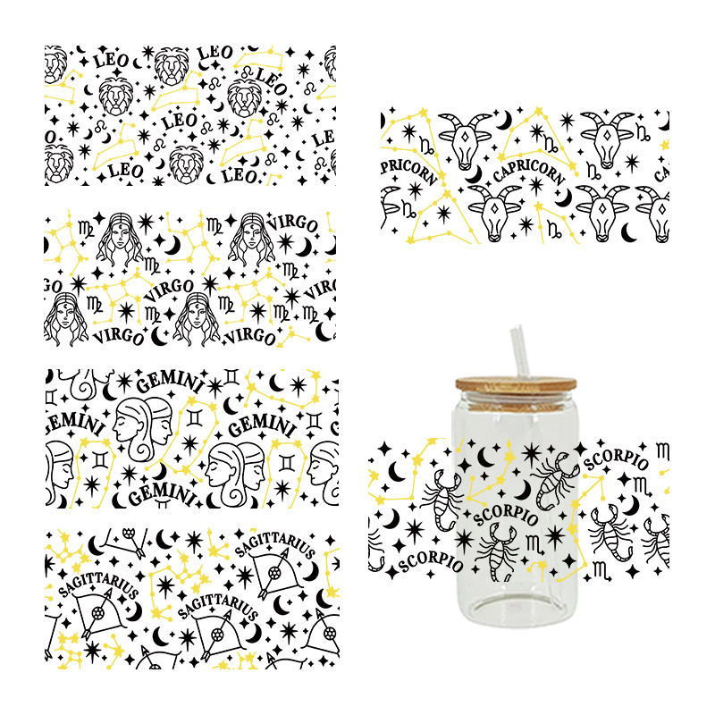 

UV DTF Transfer Sticker Constellation For The 16oz Libbey Glasses Wraps Bottles Cup Can DIY Waterproof Custom Decals D5014