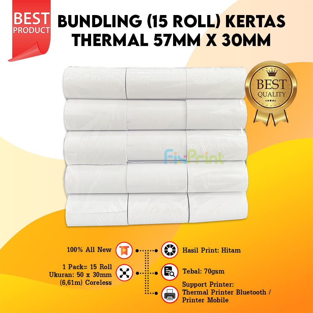 

Kertas Struk Kasir 15 Roll 57x30 57x30 58x30 58x30 EDC Thermall Core Tanpa Core New