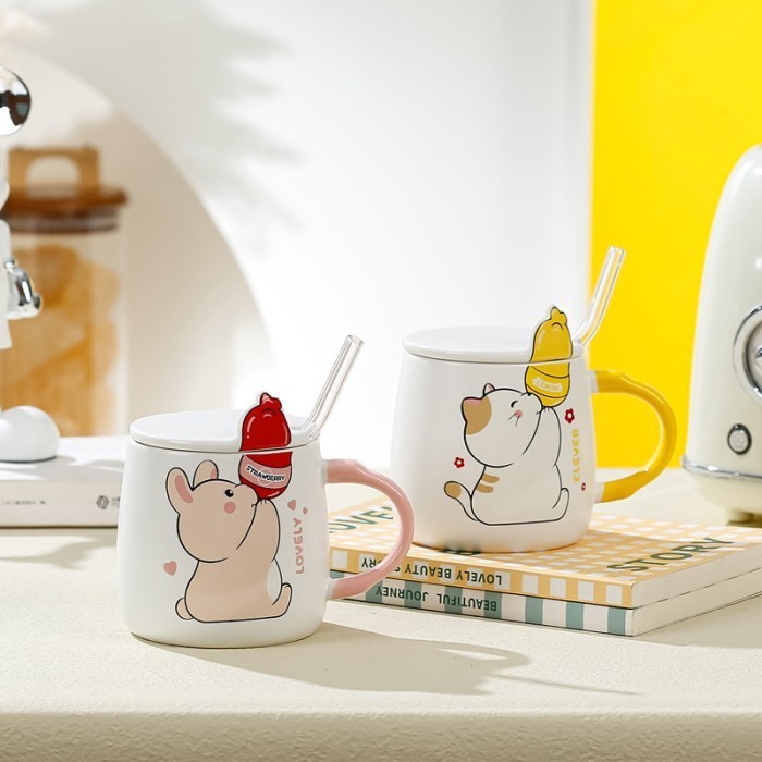 TOKKADO Tanabe Gelas Mug Cangkir Minum Karakter Hewan Sedotan Unik Lucu