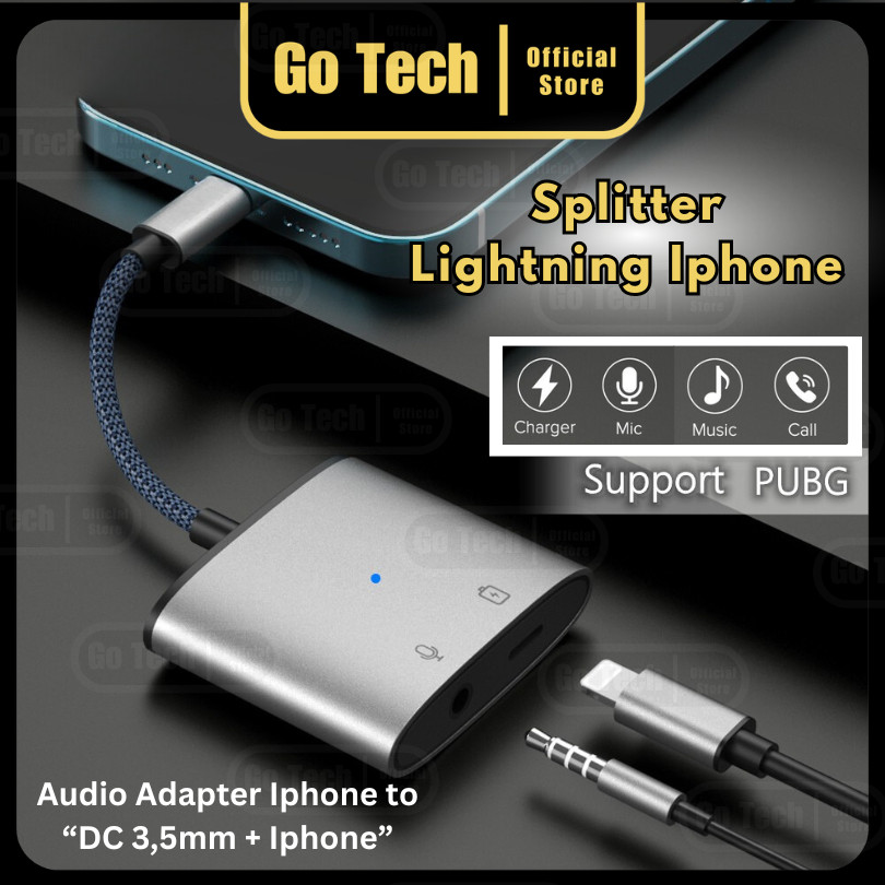 Go Tech - Splitter Lightning Iphone to Jack 3.5mm 2in1 Audio Jack + Charging Splitter Audio Open Mic