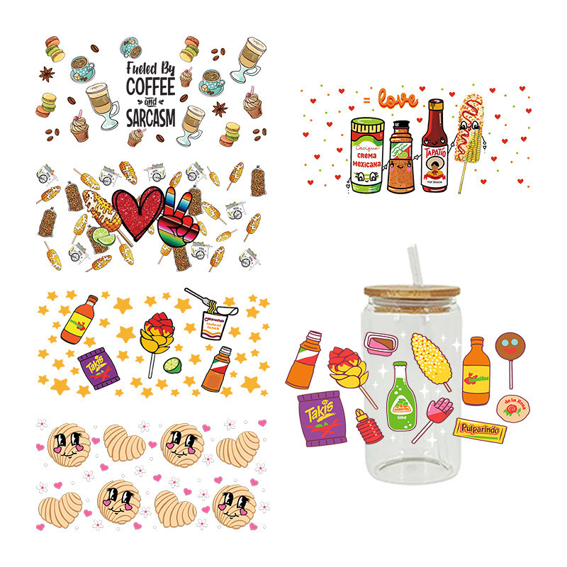 

UV DTF food Transfer Happy Juice Printed Sticker For The 16oz Libbey Glasses Wraps Bottles D3978