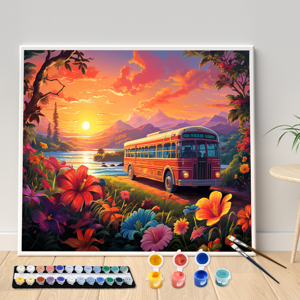 

Digital Acrylic Painting Kit DIY Bus Under Sunset Art Canvas Art Hand Painted Home Decor Personalized Surprise Gift