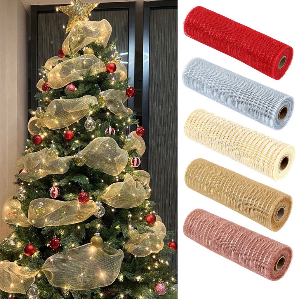 

Christmas Ribbon Tree Decoration Mesh Tulle Roll Fabric Pendant Merry Christmas Decor For Home 2024 Xmas Gifts DIY New Year