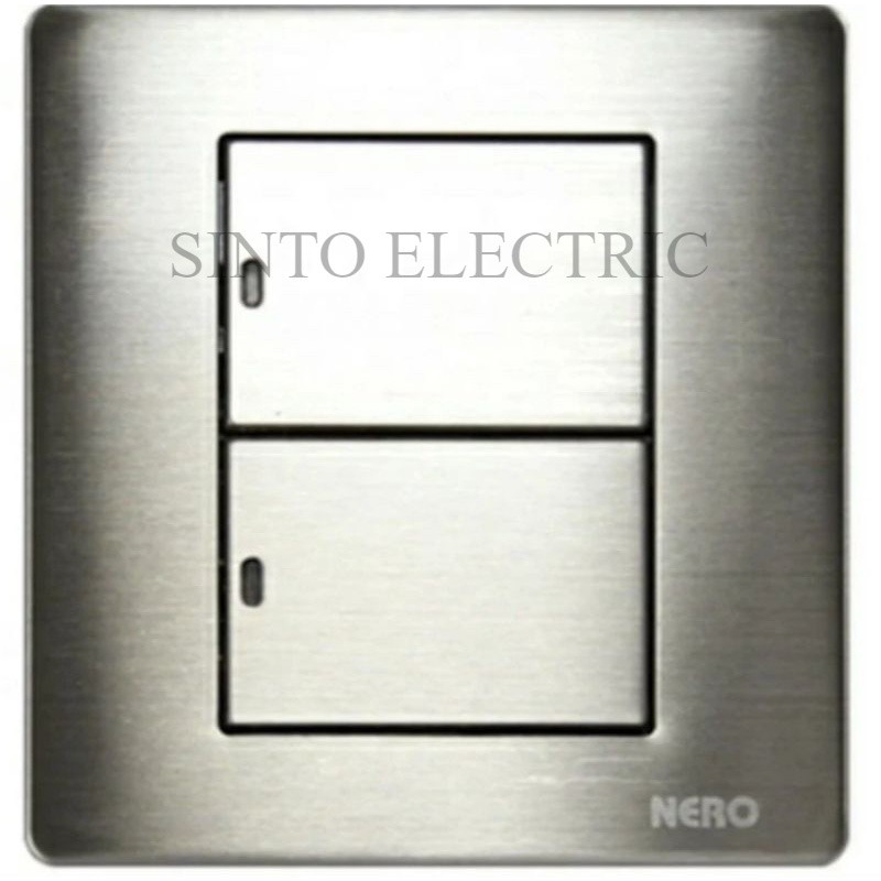 Nero Stainless Saklar 2 Gang 1 Way LED Saklar Seri 1 Arah dengan LED