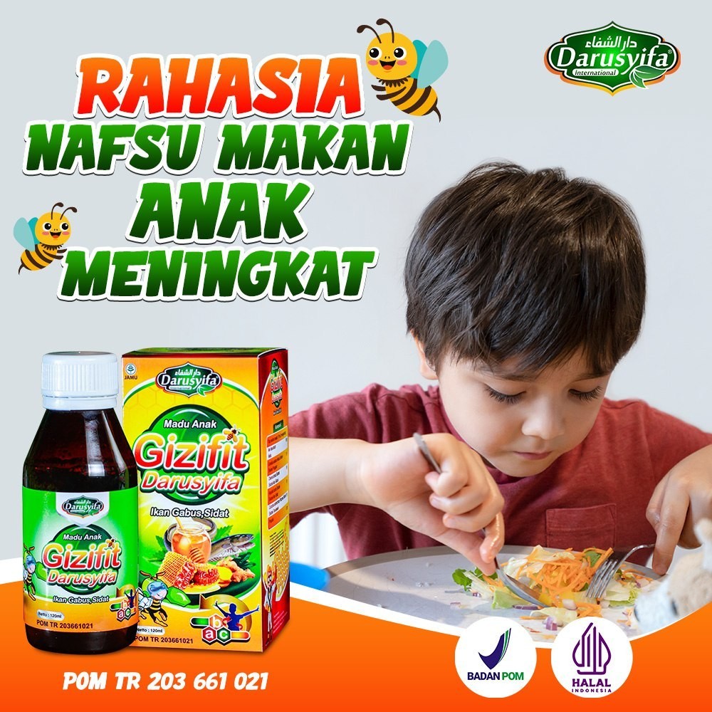 

Madu Anak Gizifit Vitamin Nafsu makan anak, Vitamin Berat Badan Cegah Cacingan Pada Anak AMPUH