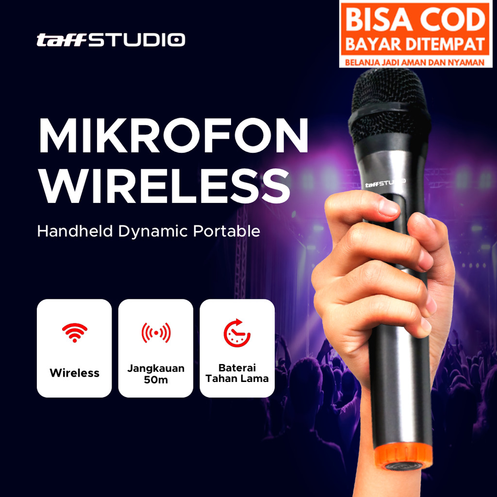 [14-COD] TaffSTUDIO Mikrofon Karaoke Wireless Handheld Dynamic Portable - MC-1200
