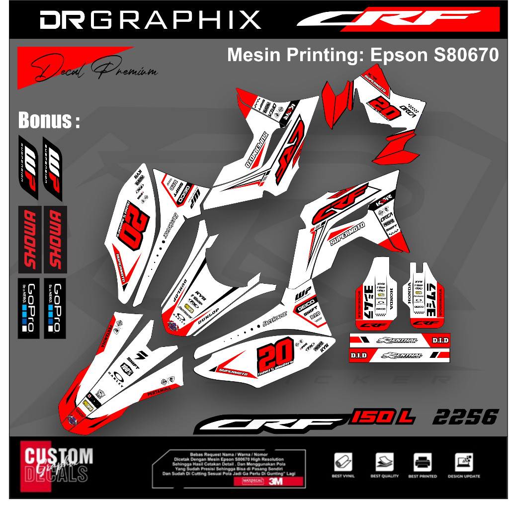 PREMIUM DECAL STIKER HONDA CRF 150L CRF 250 FULL BODY COSTUM DESAIN TERBARU kode CRF-5