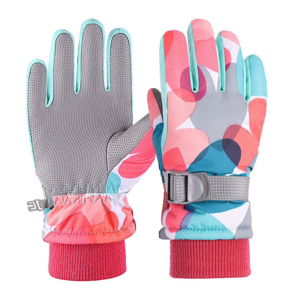 

Waterproof Kids Gloves Winter Weather Fleece Lined Thermal Warm PU Palm Ski Cycling Glove for Children Skiing Running Walking