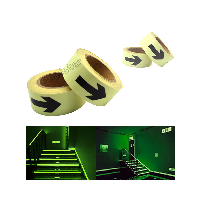 

Roadstar 5CMX10M Glow Tn The Dark Tape Luminous Sticker Lasting 4 Hours with Arrow Printing for Safety Guiding