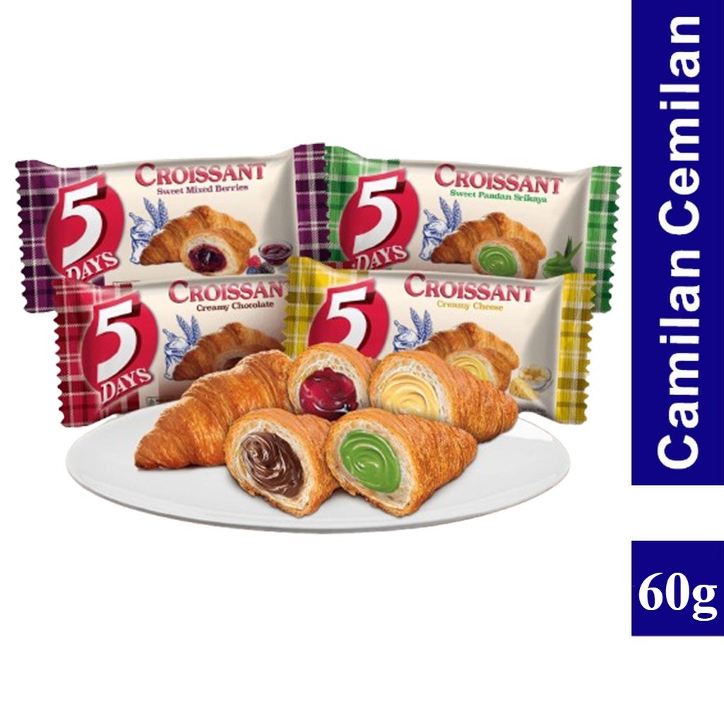 

5 Days 5Days Roti Croissant Rasa Chocolate, Cheese 60 gr