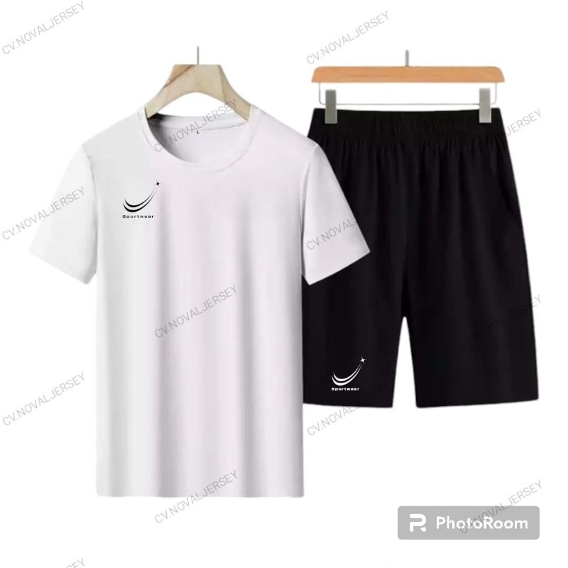 COD Satu Set Kaos Olahraga  Cowok Cewek  Warna Putih Biru Merah Hitam Polos Bahan Dryfit, Jersey  Bo