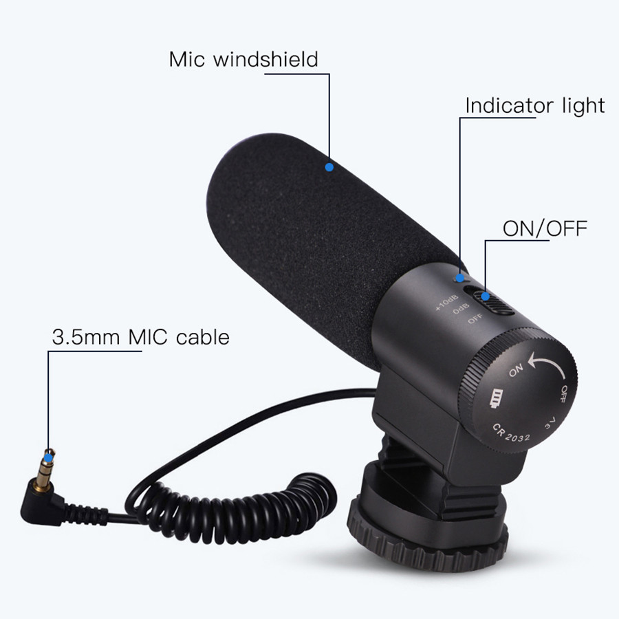 Aluminum Alloy Professional Camera Microphone with 3.5mm Plug for Canon Nikon Sony SLR Camera Vlog R