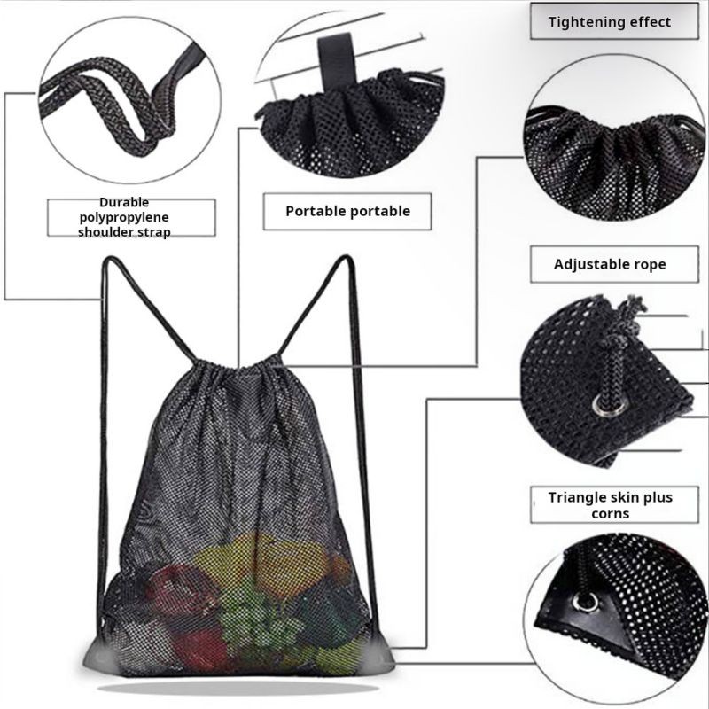 Bag Sports Heavy Duty Backpack Multifunction Foldable Ventilated Net Bag Swimming Fishing Mesh Sport
