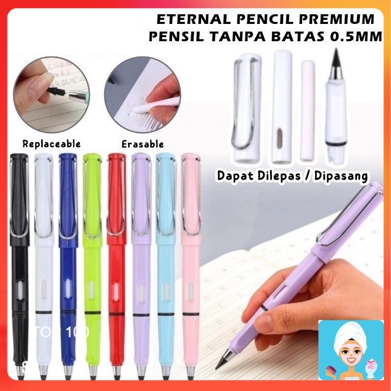 

[ML] PENSIL TANPA BATAS HB 0.5MM / ETERNAL PENCIL PENSIL AJAIB TANPA RAUTAN + PENGAHAPUS UNTUK MENULIS MENGGAMBAR / PREMIUM UNLIMITED WRITING INKLESS RUBBER ERASER / PENA PERLENGKAPAN ALAT TULIS SEKOLAH ANAK SKETSA HIGH TECH NIB