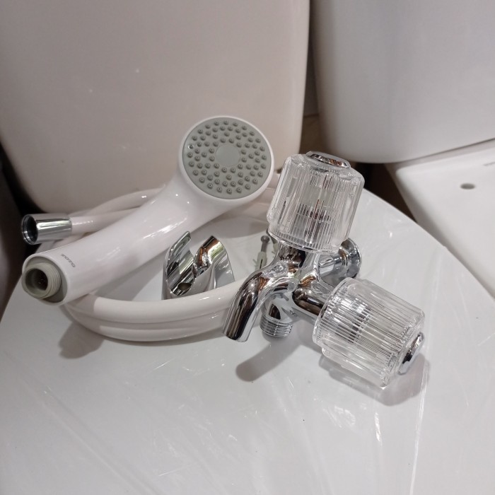 keran kran cabang double toto + shower mandi warna putih