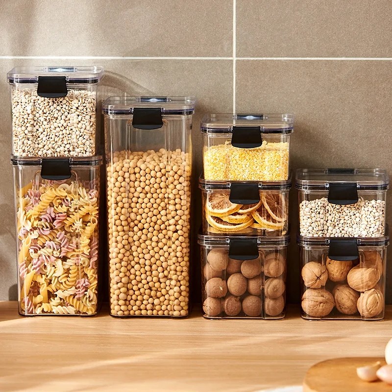 

5Pcs Sealed Jars Kitchen Grain Storage Organizer Large Tank Plastic Moisture-proof Storage Box Household Seasoning Jars Set