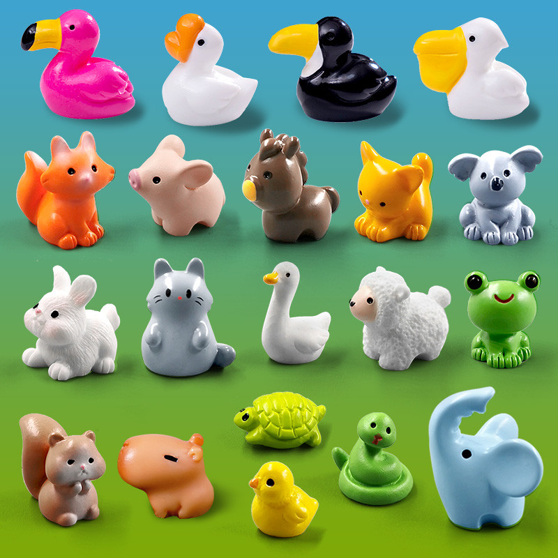 

20Pcs Flamingo Toucan Pelican Capybara Squirrel Fox Rabbit Pig Cat Frog Figurine Miniature Fairy Garden Decoration Accessories