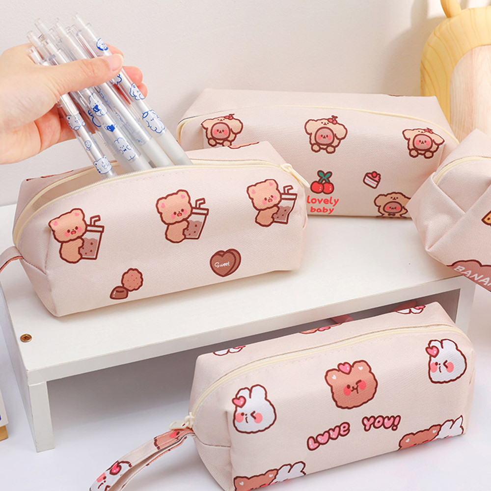 

Cartoon Little Bear Large-capacity Canvas Pencil Case Cute Pencil Bag Desktop Stationery Organizing School Supplies Storage Bag