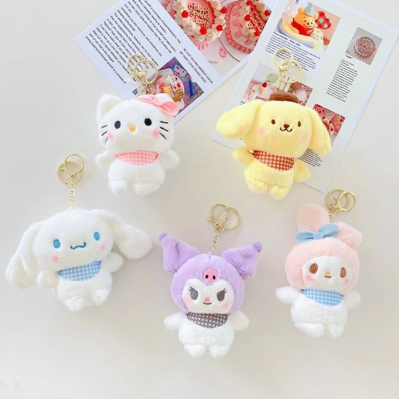 Cute Sanrio Series Plush Toys Cinnamoroll Melody Kuromi Doll Bag Kawaii Keychain Pendant