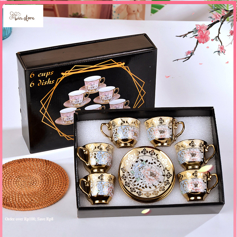 Set Tea Hampers / hampers kado cangkir keramik set 6 in 1/Set cangkir dan piring keramik Eropa