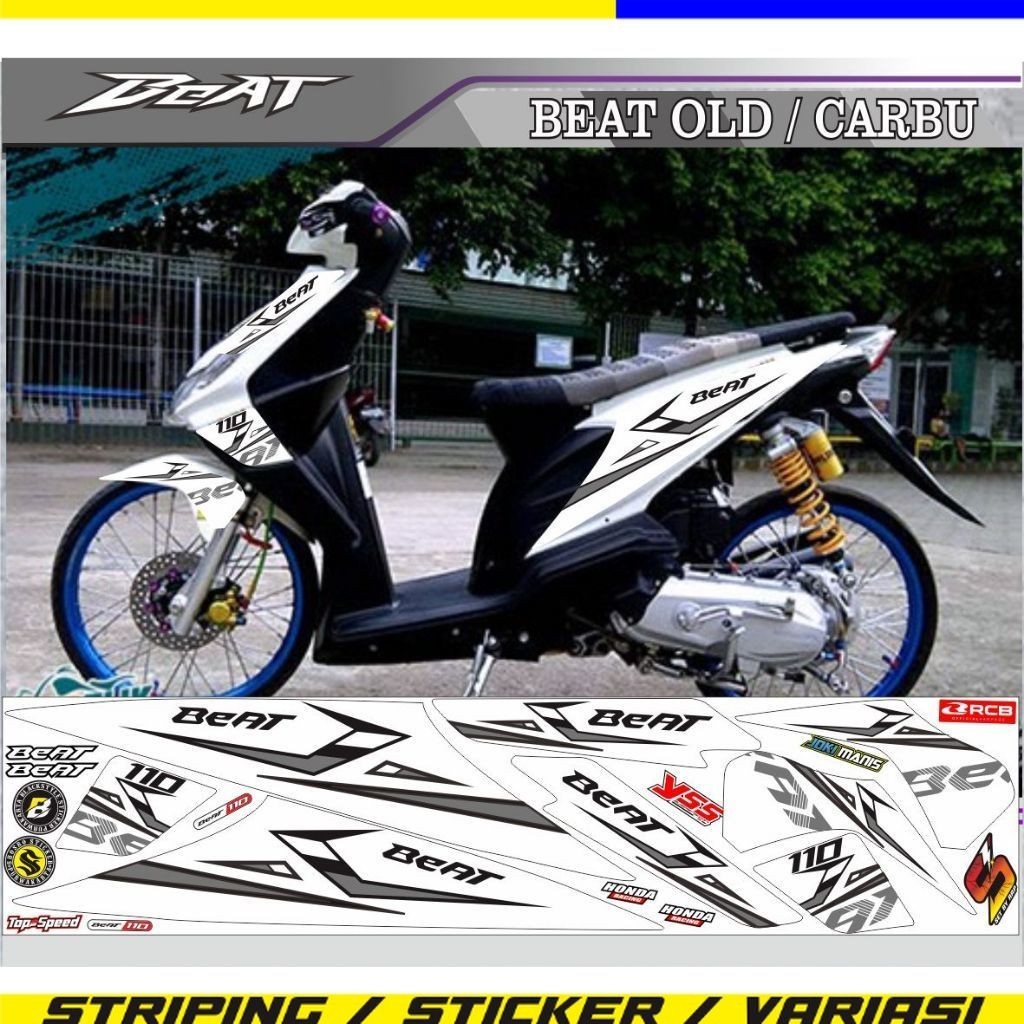 STICKER MOTIF VARIASI STRIPING MOTOR BEAT OLD PUTIH VARIASI STIKER BEAT KARBU
