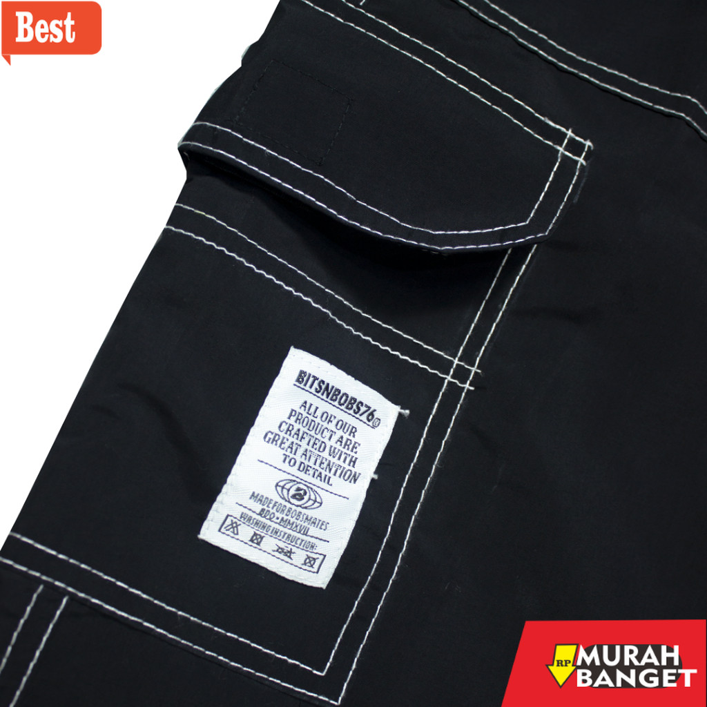celana cargo panjang pria Bitsnbobs76 Celana Cargo Trackpants Carpenter Parasut Black