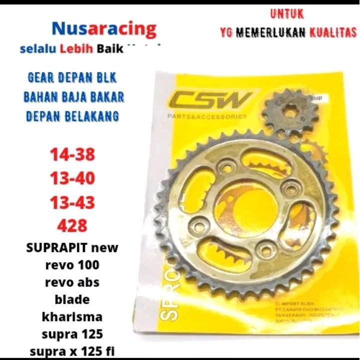 GEAR GIR GER SET SUPRAPIT NEW KHARISMA SUPRA X 125 BLADE REVO ABS REVO PIT 38-14 crome standar 40-13