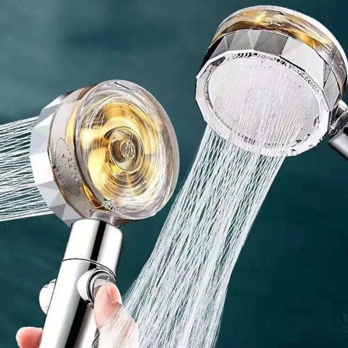 Kepala Shower Mandi Tekanan Tinggi Turbo Fan Shower Head Water Saving Jet Shower Head Kipas Baling Hemat Air On Off 360 High Pressure Fan ABS Rotation Dengan Filter Indikator Kotor