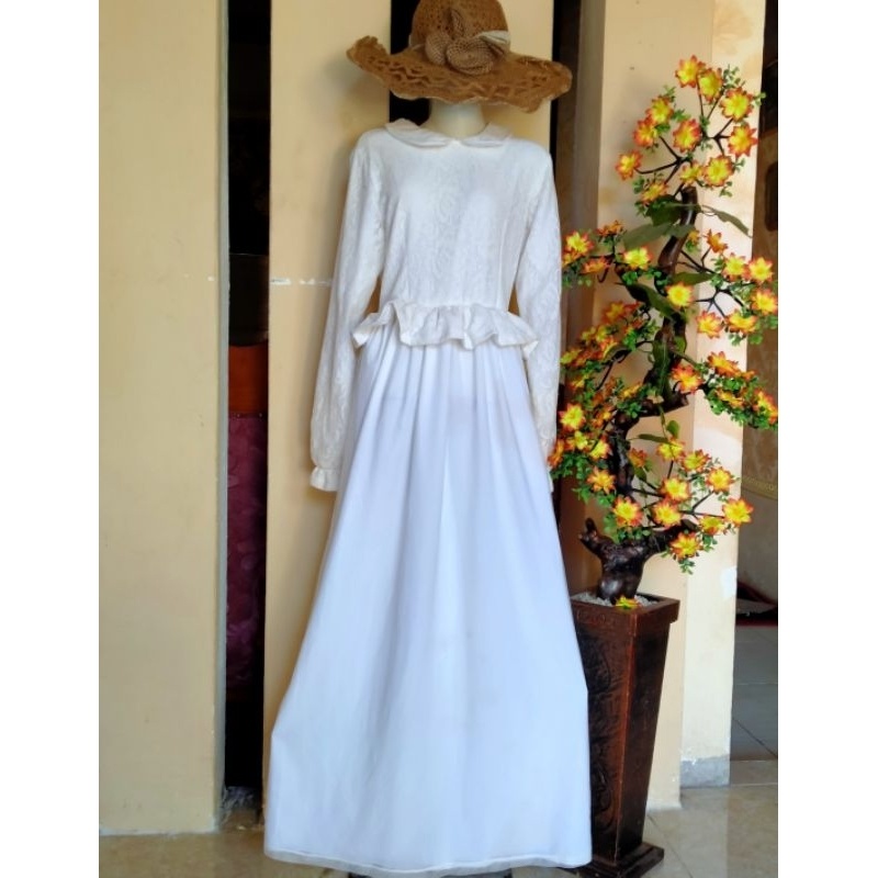 Gamis Brukat Mix Tile Putih Remaja