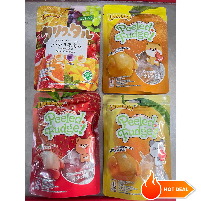 

[Harga promosi diskon]Lianggui HALAL Peeled Fudge 108g Permen Lunak Rasa Jeruk Strawbery Mangga Permen Buah Jelly Kupas 3 Varian Rasa